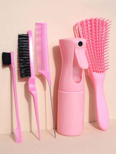 5 件套发型梳套装，挑逗发刷，鼠尾梳，适合女孩，长鼠尾梳，骨尖尖头辫子分缝器，染发梳，卷发顺发刷，黑发顺发器，非洲纹理 3a 至 4c 波浪，适用于湿/干/长而浓密的卷发，去除头皮角质，打造美丽闪亮的卷发