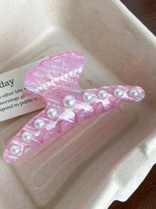 1 件韩国仿珍珠贝壳亚克力发夹，奢华轻质发爪夹，精致发饰 - 彩色 - 查看 8