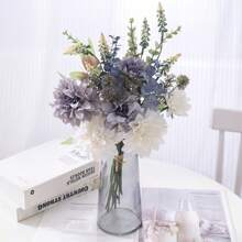 1pc Artificial Flower Bouquet, Floral Design Decor, Artificial Flowers, Wedding Bride Bouquet, Table Center Piece, Suitable For Rustic Home Decor, Indoor Vase Flowers Desktop Decorations (Blue & White) Gifts Birthday Graduation