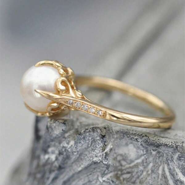 1pc Classic Gold-Plated Pearl Ring, Suitable As Wedding Anniversary Jewelry Gift For Women