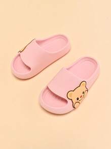 儿童泡沫拖鞋，轻便防滑软底可爱卡通熊，适合大龄儿童，休闲舒适速干一脚蹬，简约设计女童夏季沙滩凉鞋 - 粉色 - 查看 3