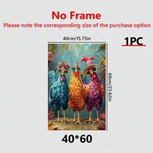 1幅《街头三只时髦公鸡》艺术画，艺术氛围浓厚，墙面装饰画，海报，现代简约风格，适用于客厅、卧室、家庭办公室装饰，是房间装饰的完美之选 - 带框帆布画 - 多色 - 查看 12