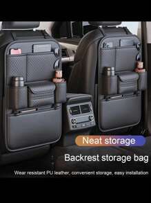 1pc Car Seat Back Storage Organizer Bag, With Tissue Box Holder