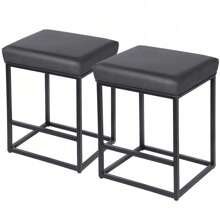 Set Of 2 Black 24 Inch Backless Counter Bar Stools Faux Leather Seat For Kitchen - 1 - 查看 7