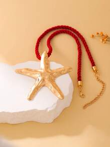 1pc Stylish Exaggerated Beach Resort Starfish Detail Necklace, Color Rope Pendant Necklace, Fashion Accessory For Women, Suitable For Beach, Party, And Daily Wear
