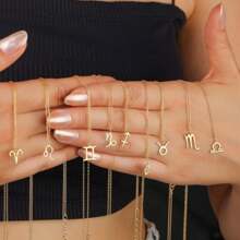 18K Gold 12 Zodiac Constellation Moon Necklace, Women's Style, Gold Zodiac Pendant Necklace, Mini Constellation Pendant, Zodiac Necklace, Stainless Steel Jewelry, Gift For Her - Gold - View 1
