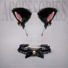 Handmade Cosplay Accessory Set - Fox Ears, Cat Ears Headband, Lace Bowknot , Bell Choker