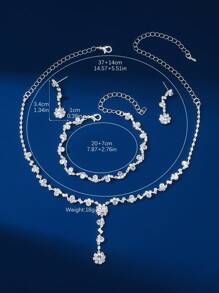 3pcs/Set Fashionable Simple Jewelry Set, Rhinestone Necklace, Earrings, Bracelet For Women