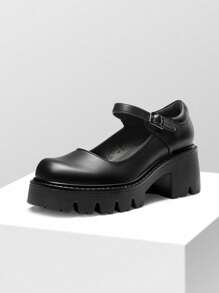 Women's Mary Janes Shoes For Women, Platform Dress Low Heel Chunky Pumps Round Toe Ankle Strap Pumps Shoes Oxfords - 靜夜黑色 - 查看 4