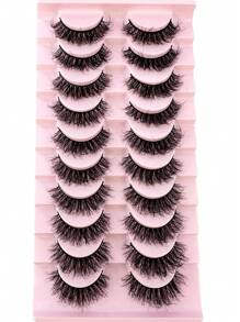 HBZGTLAD 10pcs/Pack Natural Full Wispy Cat Eye Lash Extensions, 5D Fluffy Long Thick False Eyelashes, Soft Criss-Cross Fiber Lashes, Natural Lash Enhancer For Makeup