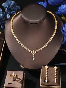 5 قطع طقم مجوهرات أنيق ورفيع للعروس مرصع بأحجار الزركونيا البلورية كاملة ،طقم مجوهرات عصري للحفلات للنساء