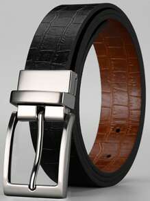 1 条男士新款可逆扣休闲商务蜥蜴纹和石纹皮带，适合青少年、休闲、户外、运动、度假、旅行、毕业、生日、日常穿着