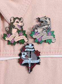 1pc Creative Cartoon Screaming Animal Design Metal Brooch, Fashionable & Delicate Accessory - Multicolor - View 2