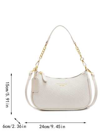 新款时尚经典百搭字母图案装饰设计纯色pu防水面料单肩月牙包腋下包适合逛街可斜挎。