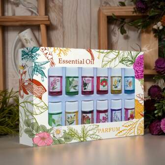 12 瓶装盒装，3 毫升（0.101 液量盎司）迷你水溶性芳香疗法精油套装，包含 12 种香味（玫瑰、薰衣草、樱花、海洋、桂花、檀香、茉莉、柠檬、雪绒花、古龙水、女贞子、草莓），适合制作蜡烛、香薰机，非常适合生日、情人节、圣诞节礼物