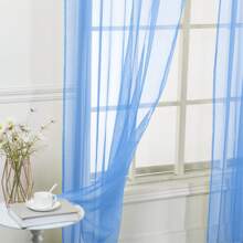 Set Of Two (2) Sheer Window Curtains Panels With Rod Pocket Drape Set Multiple Lengths (63", 84", 95", 108", 120" L) Solid Colors - Light Blue - View 3