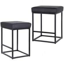 Set Of 2 Black 24 Inch Backless Counter Bar Stools Faux Leather Seat For Kitchen - 1 - 查看 8