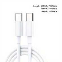 TekaGene PD 100W Fast Charging Cable USB Type C To Type C 5A 20V Fast Charger Data Cable Compatible With Iphone 15 Max Pro - White - View 2