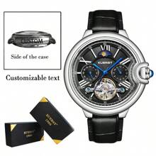 [Custom] KUERST Brand Latest Hot Selling Sun & Moon Star Men's Leather Belt Automatic Mechanical Flywheel Day-Date Watch, Fashionable Business Casual Wristwatch Suitable For Holidays And Various Occasions