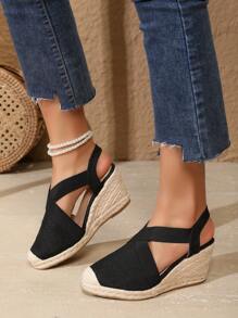 Fashion Women's Lightweight Woven Rope Criss Cross Open Toe Wedge Sandals