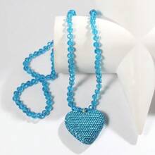 1 pièce Cadeau de la Saint-Valentin Collier en verre cristal 8mm, pendentif en forme de cœur en strass en argile pour femmes, maman, mère, fête des mères, cadeau