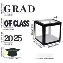 Decoraciones de globos y cajas para graduación 2025, 4 piezas de cajas de globos negras para fiesta de graduación con letras "GARD", "Clase de 2025", "DE LA CLASE", pequeños gorros, decoraciones para felicitaciones a los graduados de 2025 - Multicolor - Ver 4