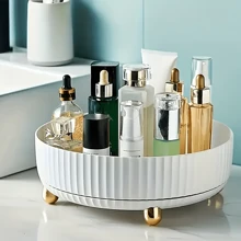 1 pièce Élégante boîte de rangement maquillage rotative à 360 degrés, plateau de vanité grande capacité, support circulaire en plastique multifonction pour parfum, étagère de rangement pour bureau