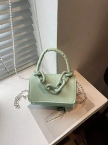 1 Girl's Handbag, Simple Casual Fashion Style, Large Capacity Lightweight Girl's Small Square Bag, Solid Color Pu Leather Fabric Magnet Closed Detachable Chain, Multiple Carrying Methods In One Bag, Suitable For Daily Use By Girl Shopping And Traveling