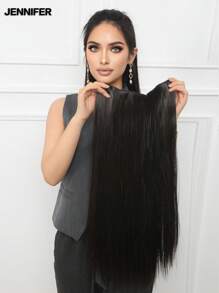 JENNIFER Extensiones de cabello sintético recto de 24 pulgadas de largo en color marrón y negro para mujeres, peluca sintética recta para uso diario y de fiesta - Negro natural - Ver 10