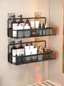 2pcs/1pc Wall Mounted Makeup Organizer, Makeup Storage Rack, Shower Caddy, Bathroom Storage Shelf, Kitchen Rack, Wall Mounted Bathroom Organizer, Iron Storage Basket, Suitable For Cosmetics And Bath Products, Shower Rack For Shampoo, Toner And Makeup, Bathroom Accessories, Dorm Supplies, RV Accessories - Multicolor - View 7