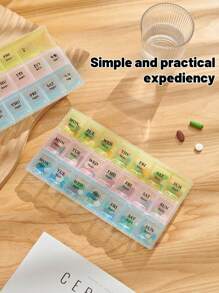 1pc Portable 21 Compartment Pill Box, 3 Colors (Blue, Yellow, Pink), Large Capacity Medicine Storage Container, Dust-Proof Clean Hygienic Travel Case, Divided For Morning, Noon And Night, 7-Day Weekly Pill Organizer With Flip-Top Lid