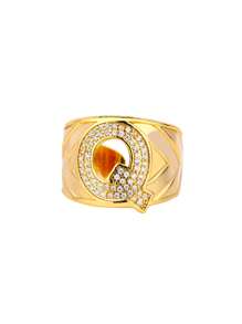 1pc Luxury Zirconia Initial Letter Rings For Women Stainless Steel Chunky Wide Open Finger Ring Hip Hop Fashion Jewelry Gifts
