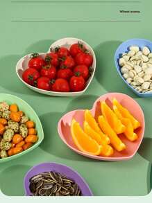 5pcs Heart-Shaped Plastic Snack Plates, Reusable & Stackable Plates For Candy, Fruits, Snacks, Nuts, Suitable For Home, Kitchen, Gathering, Picnic, Afternoon Tea Back To School