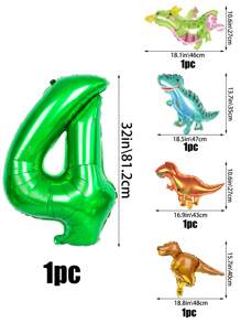 5 Stück Tropischer Dschungel Party Dekorationsset, inklusive 32 Zoll Zahlenballon (0-9), cartoon Dinosaurier geformter PE Dekorationsballon, geeignet für Geburtstags-, Einschulungs- und Valentinstags-Partys
