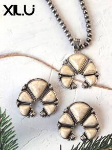 1 set de collar con colgante y aretes de estilo retro y país del oeste antiguo con diseño exagerado de color turquesa al estilo del Día de San Valentín para mujeres