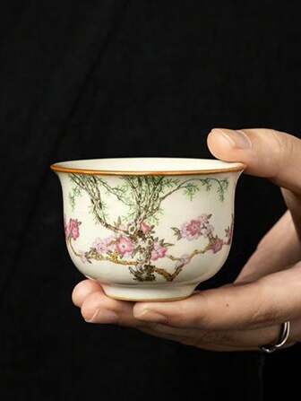  1pc/2pcs/4pcs精美陶瓷茶杯高端汝窑家用茶杯聚会下午茶花茶杯送礼佳品赠他人陶瓷杯