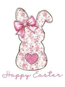 Happy Easter Blue Floral Chinoiserie Bunny, Pink Toile Easter Rabbit DIY Iron-On Heat Transfer Sticker Decal Patch, Suitable For T-Shirts, Sweatshirts, Fabric, Bags And Clothing Decoration, Happy Easter Holiday Party Decor - Pink - View 4