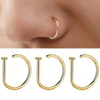 3Pcs Women Men Fake Piering Nose Ring Fashion D-Shape Punk Non Piercing Nose Clip Stainless Steel Perforation Septum Body Jewelry