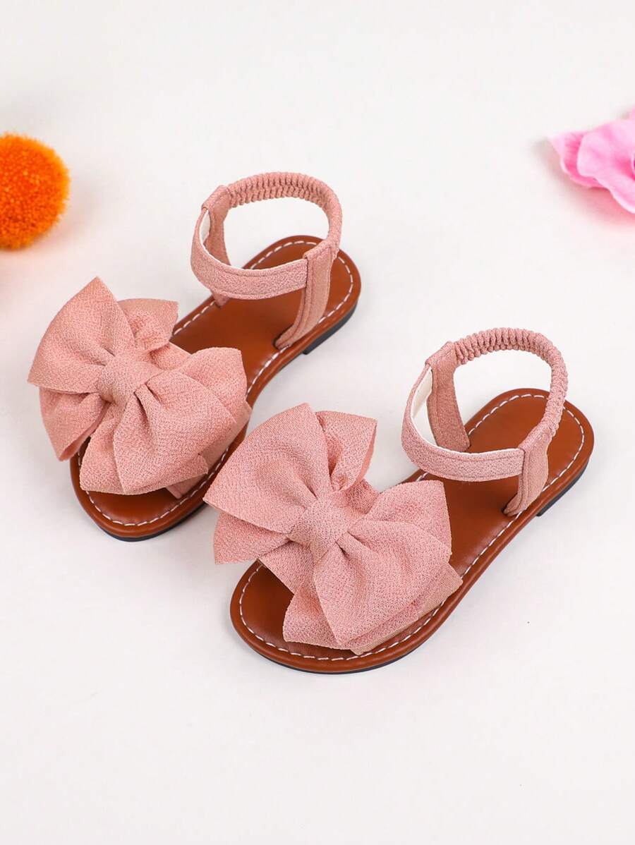 一双女童凉鞋新款蝴蝶结公主鞋松紧带设计软底休闲女童沙滩鞋夏季。 - 淺粉色 - 查看 1