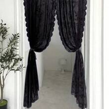 Panel de cortina de bolsillo con barra transparente de encaje floral NEGRO - Negro - Ver 5