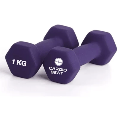 CARDIO BEAT Par de Mancuernas de 1kg con Recubrimiento Antideslizante | Pesas Ligeras para Tonificación, Yoga y Rehabilitación