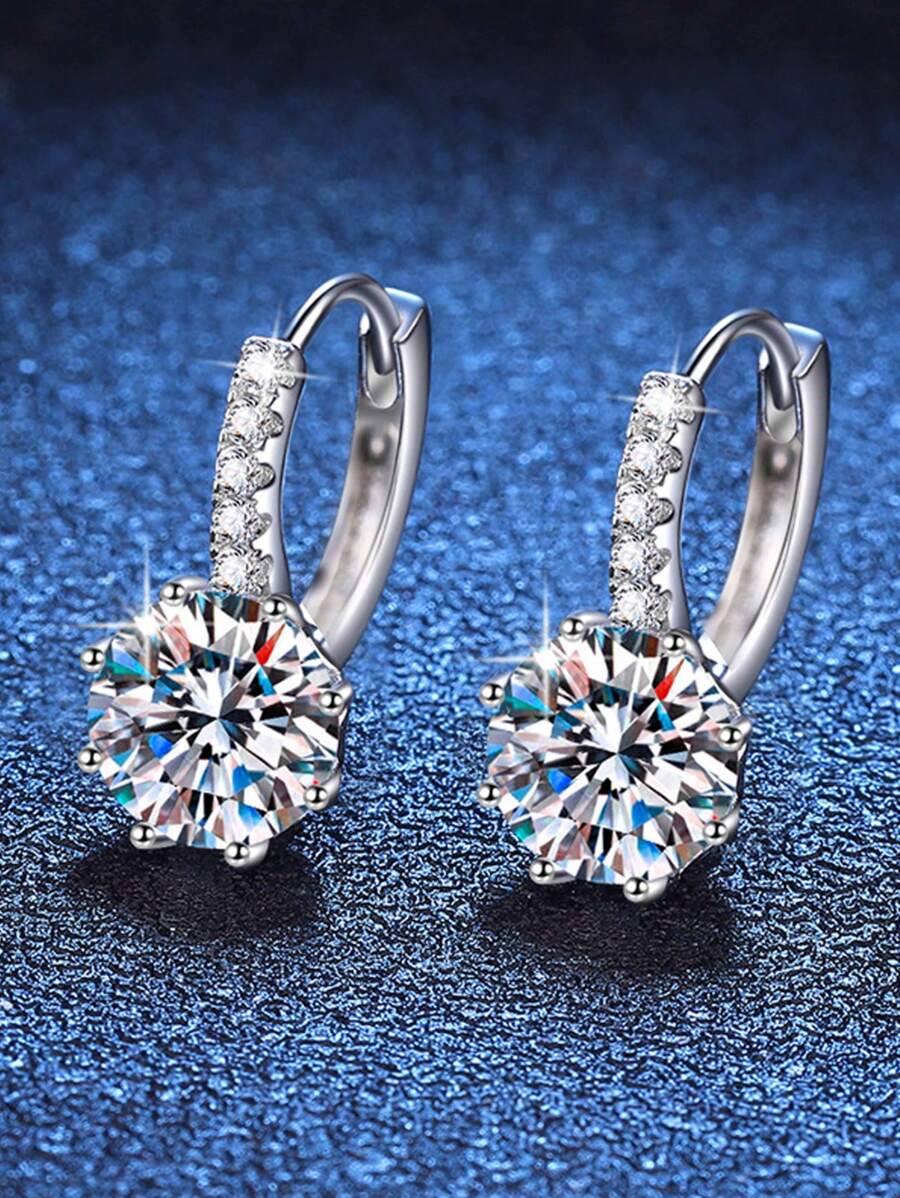 1 Pair Fashion Cubic Zirconia Stud Clip-On Earrings For Women, Everyday & Occasion Wear