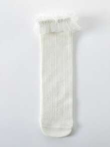 2双装女童蕾丝袜长筒袜白色蝴蝶结蕾丝公主袜超薄透气夏季薄款适合3-15岁女孩舞蹈及日常穿着