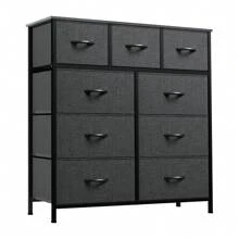 Commode, 9 Tiroirs en Tissu Commode Chambre Meuble de Rangement, Cadre en Métal,pour Chambre à Coucher, Salon,Gris Profond