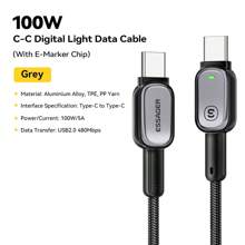 ESSAGER Cable de carga rápida de 100W Tipo C a Tipo C, 60W, 480Mbps para transferencia de datos, color gris - Gris - Ver 11