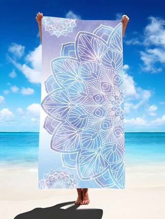 1 pieza Toalla de playa con diseño de flor de mandala, manta de playa extra grande de microfibra, toalla de baño súper absorbente, apta para viajes, piscina, buceo, surf, yoga, camping, varios tamaños para adultos y niños, accesorios de playa, artículos esenciales de verano, vacaciones, decoración de baño
