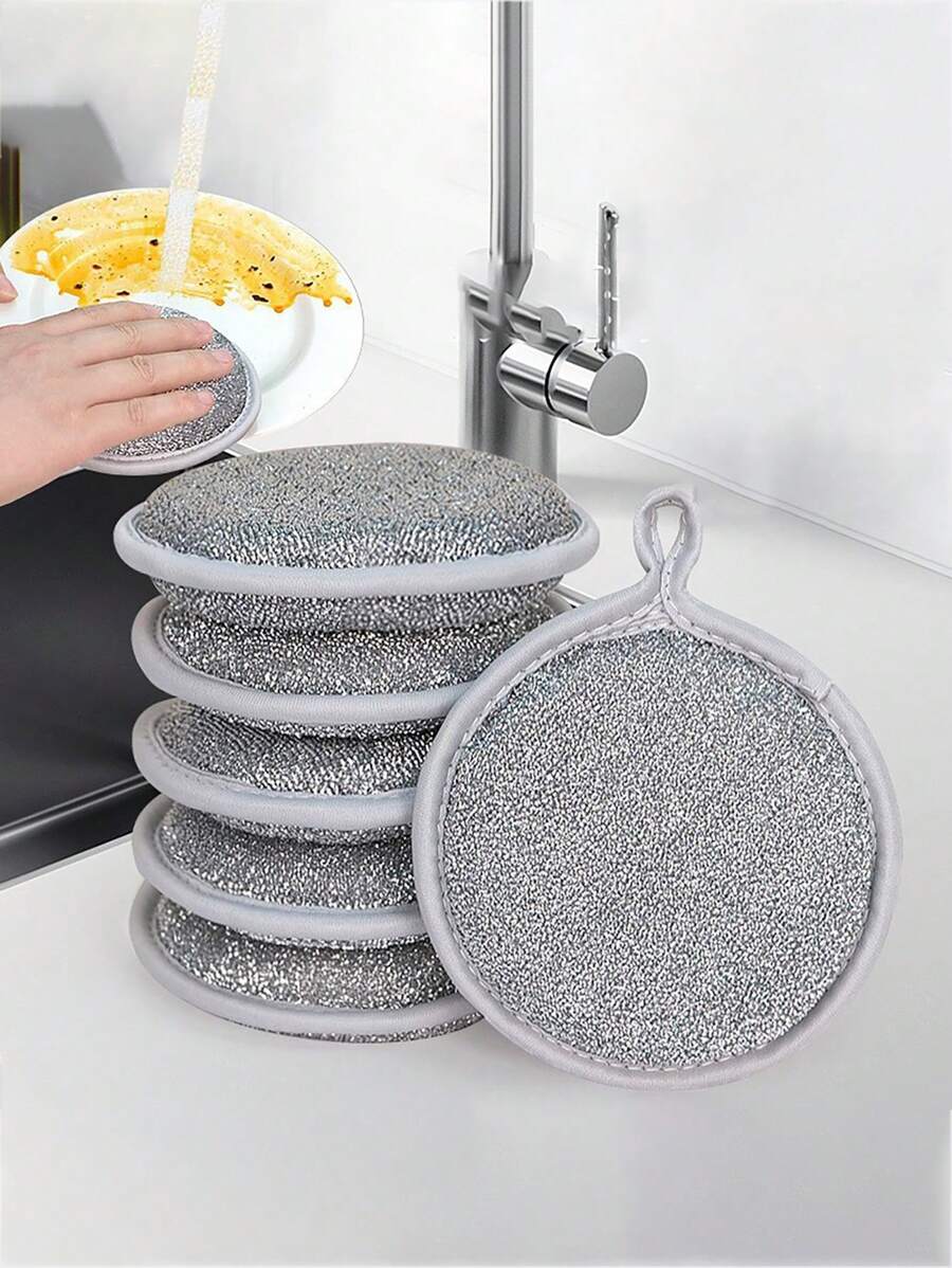 Double Sided Round Sponge Scrub Bowl Sponge Absorbent Kitchen Household Sponge Wipe Ingots Clean Cloth