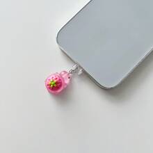 春季新款可爱仿真水果动物毛绒玩具：粉色草莓龟、紫色葡萄龟、红色番茄龟、橙色橘子龟、橙色南瓜龟。适用于苹果Lightning、Type-C、安卓手机充电口防尘塞 - 粉紅草莓烏龜防塵塞 - 查看 2