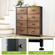 Commode, 8 Tiroirs en Tissu Commode Chambre Meuble de Rangement, Cadre en Métal,pour Chambre à Coucher, Salon,Gris Profond