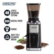 CAFELFFE 防静电锥形毛刺咖啡研磨机，带精密电子计时器和 48 种厚度设置，可调节咖啡豆研磨机，黑色，150W - 英規插(220-240V) - 查看 3
